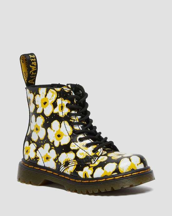 Botines Dr. Martens 1460 Floral Niña Negros/Amarillos MX-02768
